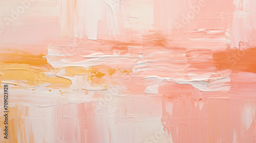 White pink oil paint background, texture of rough paintbrush strokes of peach color. Abstract pattern on canvas. Theme of art, brush, pastel, pantone, vintage, template, wallpaper