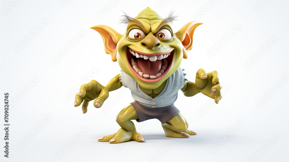 3d cartoon smiley goblin on white background