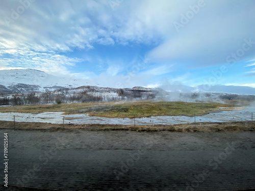 A view of the Iceland Countryside in the winter covered with Snow and Ice