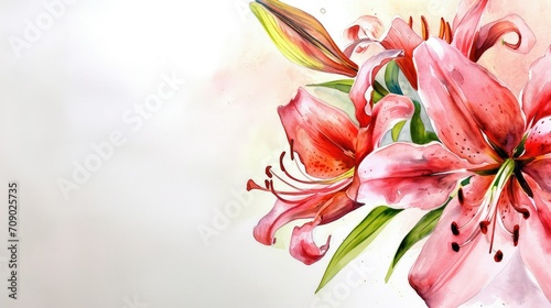 Lily flower on soft pink background  copy space.