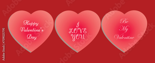 Happy Valentine's Day Cute Pink hearts with text on red background for Love and Valentine's Day concept