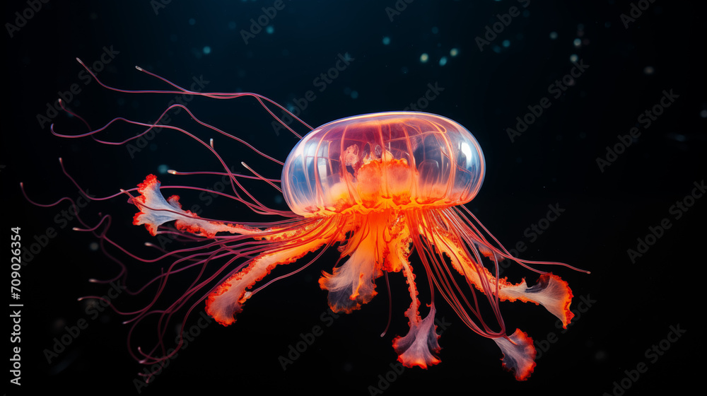 Fototapeta premium photography fire jelly fish in black 