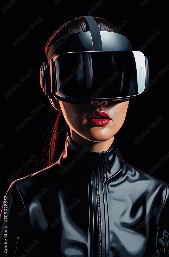people wearing futuristic high tech virtual reality glasses, vr headset