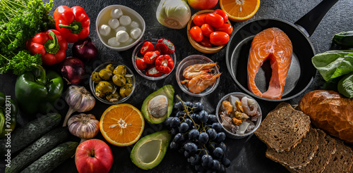 Food products representing the Mediterranean diet photo