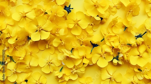 Top view of bright yellow rapeseed, perfect wallpaper, horizontal banner. Agriculture. photo
