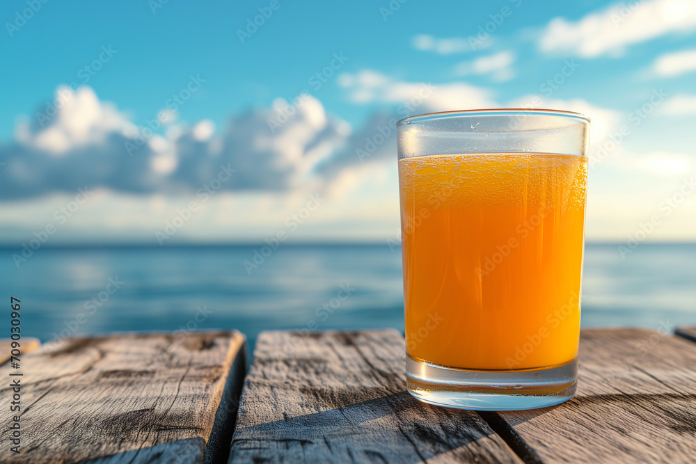 glass of orange juice on the beach glass of orange juice on the beach