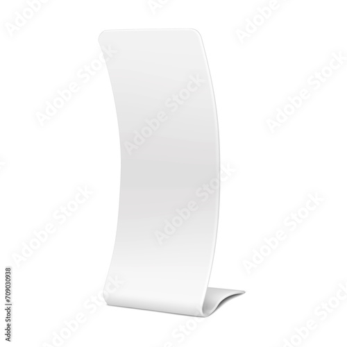 White blank curved banner stand realistic vector mock-up. Snake banner exhibition display standee mockup. Template for design