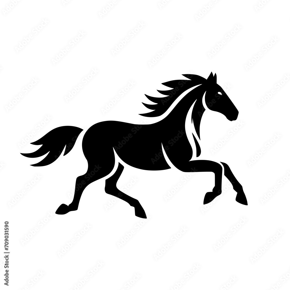 Vector logo of a running horse. black and white professional logo of a horse. can be used a logo, watermark, or emblem.