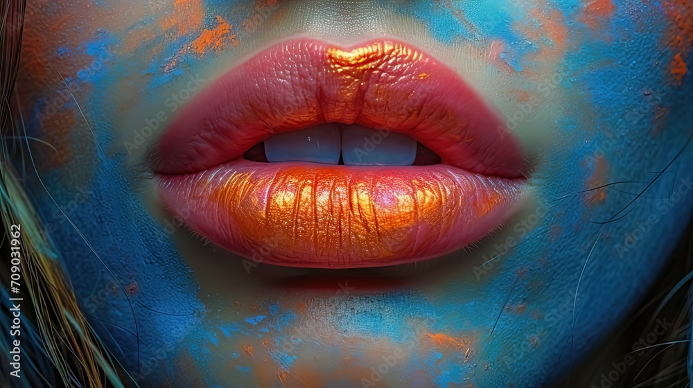 Obraz premium Luscious Lips in Pop Art Collage. Exploring Style and Technique. female pink red lips mouth 
