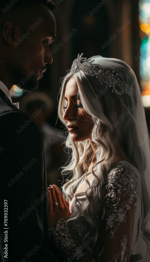 Bride and groom at a wedding ceremony in a beautiful location. Bride and groom at a wedding ceremony in a beautiful location.