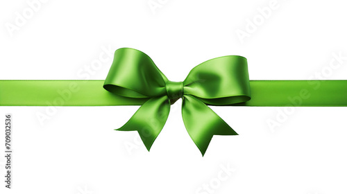 green ribbon and bow isolated against transparent background 