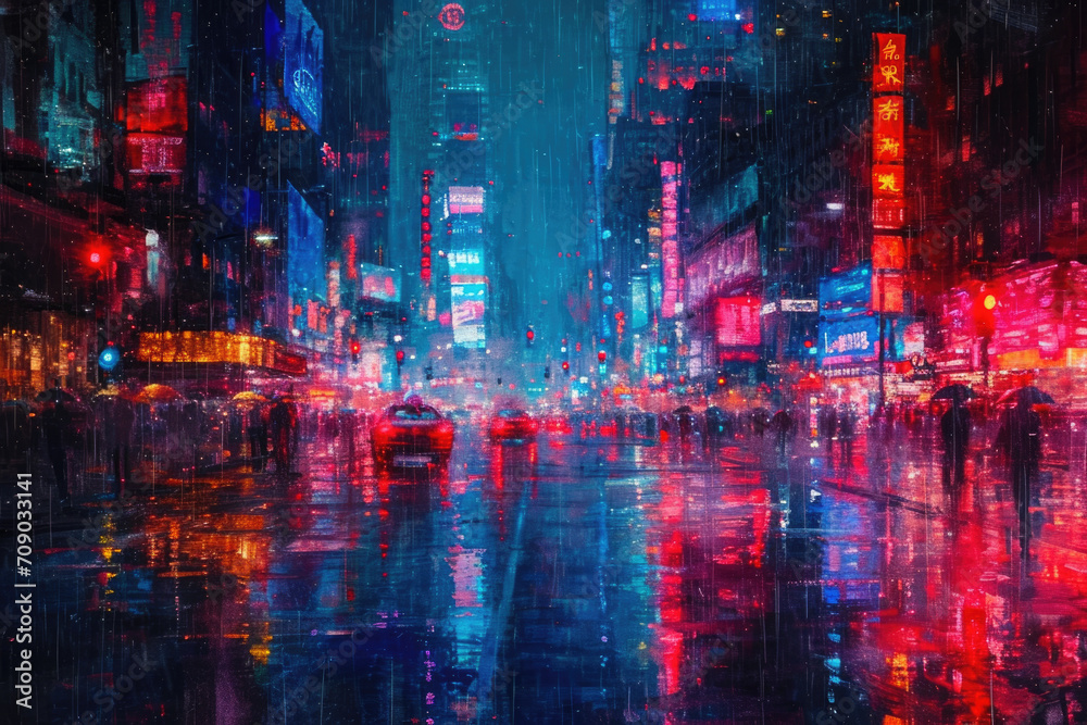 Fototapeta premium Chaotic Cityscape, modern art painting