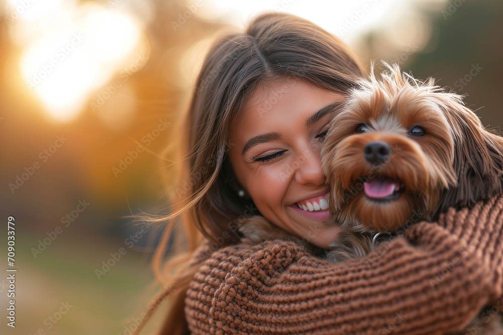 Woman with a dog. A young beautiful woman holds a small breed dog in her arms. Pet. A wonderful pet. Little dog with owner spend the day in the park, playing and having fun Woman with a dog. A young beautiful woman holds a small breed dog in her arms. Pet. A wonderful pet. Little dog with owner spend the day in the park, playing and having fun