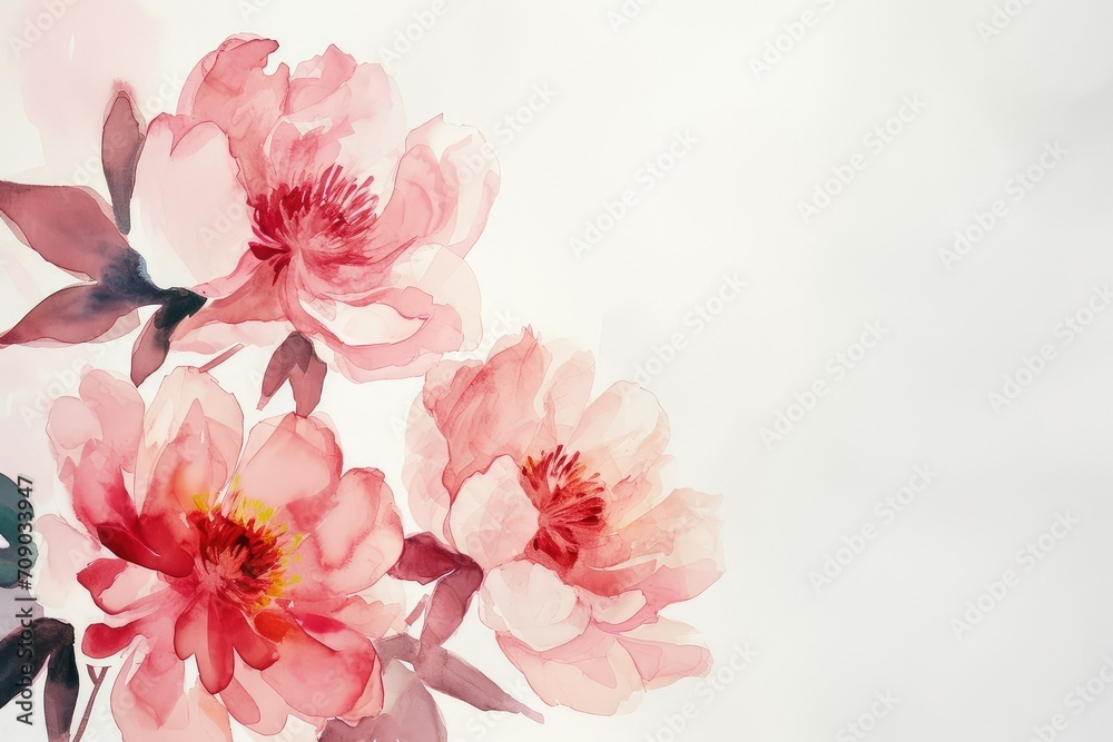 Pink Peonies background: Often associated with romance, prosperity, and bashfulness, valentine theme, mother's day, watercolor, copy space.