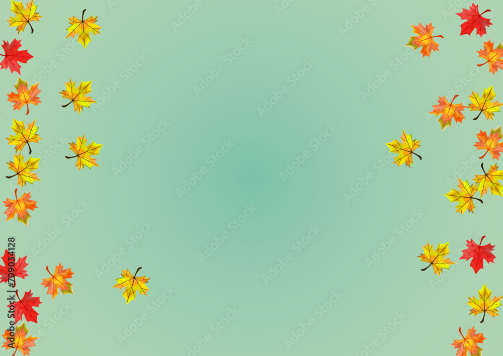 Yellow Leaves Background Green Vector. Plant Paper Illustration. Ocher Celebrate Leaf. Pattern Foliage Frame.