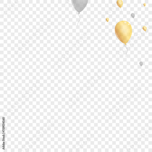 Silver Balloon Background Transparent Vector. Toy Art Template. Gray Decoration Confetti. Air Shiny Banner.