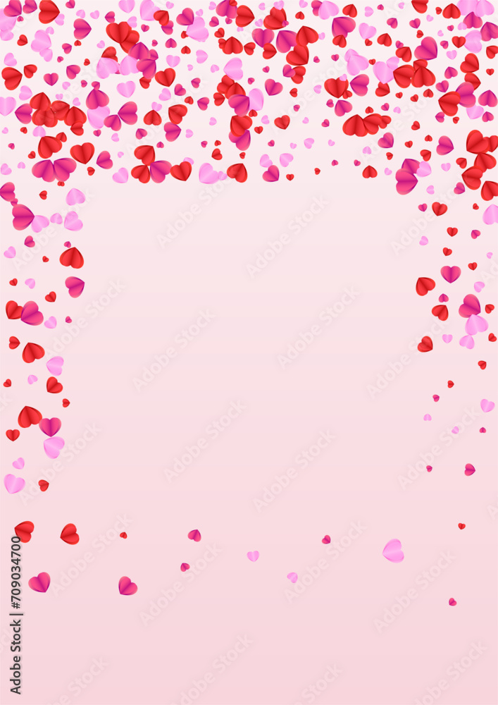 Red Confetti Background Pink Vector. Random Texture Heart. Fond Blank Backdrop. Tender Confetti Honeymoon Pattern. Purple Greeting Frame.