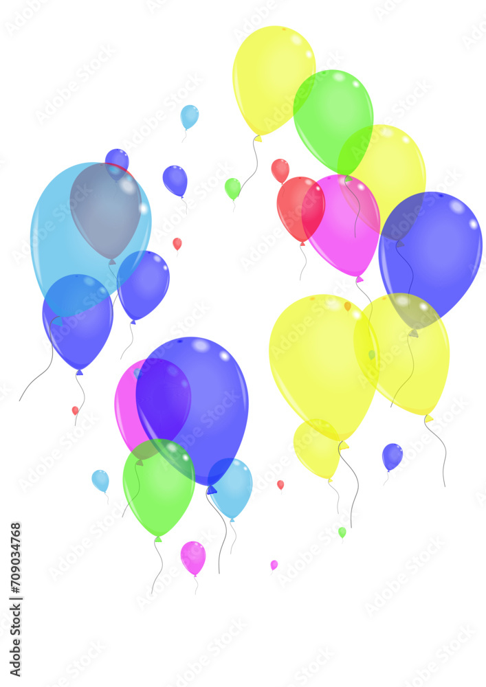 Multicolor Balloon Background White Vector. Helium Fly Template. Yellow Isolated. Red Toy. Balloon Streamers Frame.