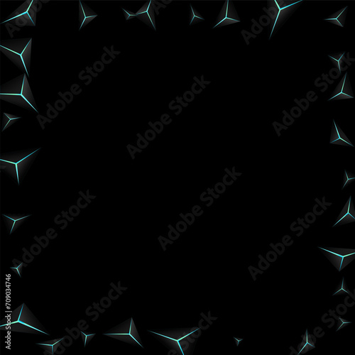 Jet Black Polygon Background Black Vector. Blue Neon Triangular Glamour. Crystal Creative Backdrop. Dark Tech Template.