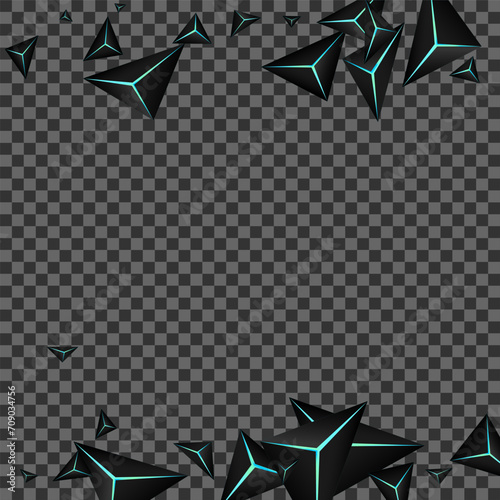 Obsidian Prism Background Transparent Vector. Dark Triangle Geometric. Triangular Glow Card. Jet Black Vertex Texture.