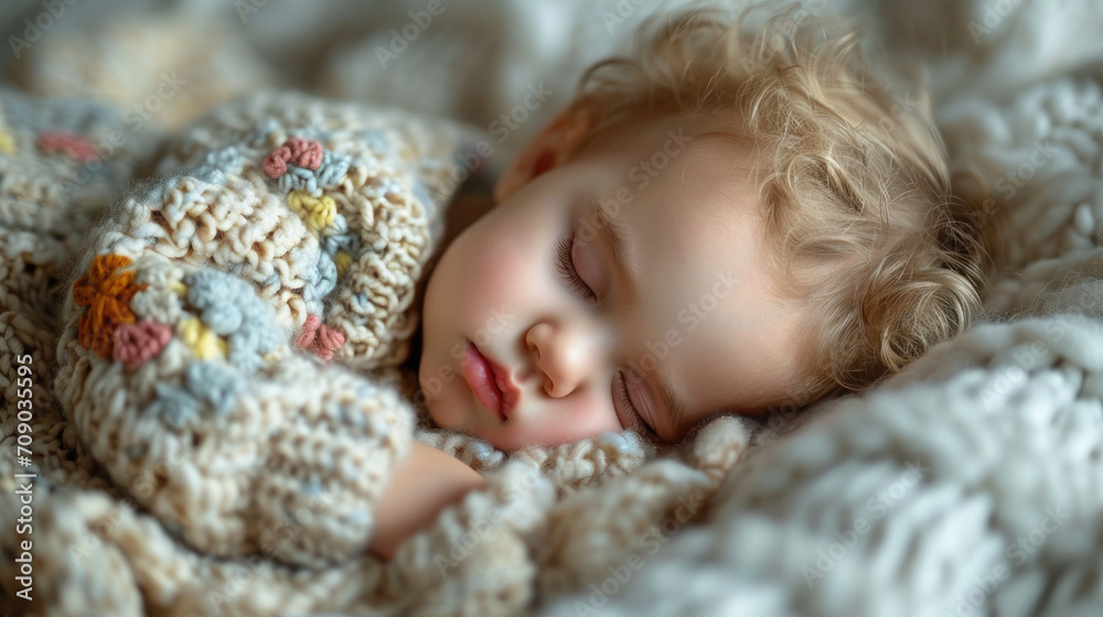 Close-up image of infant sleeping in wide shot