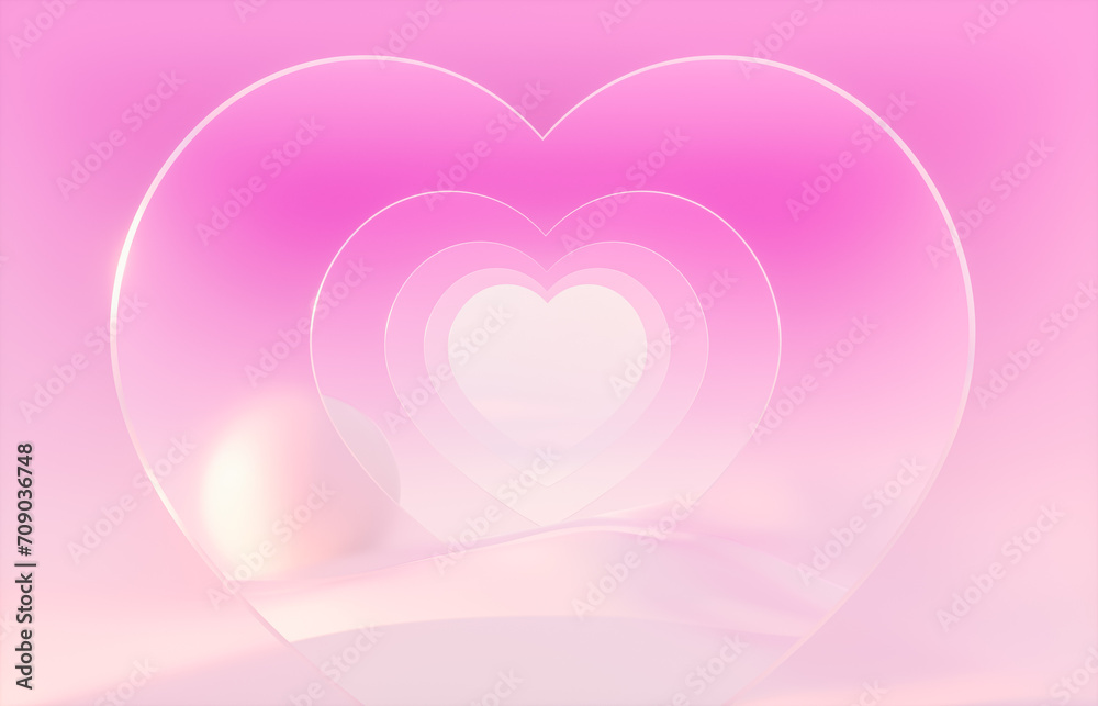 Romantic scene with heart shaped frame on winter landscape background. 3d rendering Romantic scene with heart shaped frame on winter landscape background. 3d rendering