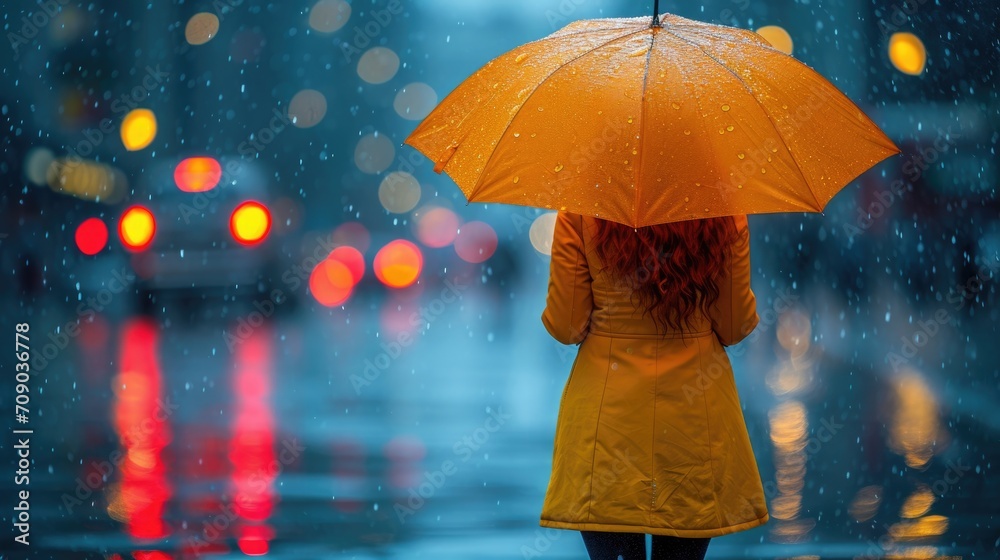 Person holding an umbrella in the rain