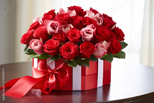premium red box with red roses