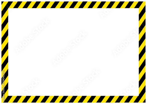 災害工事現場で使う黄色と黒の危険注意の警告フレーム枠縦