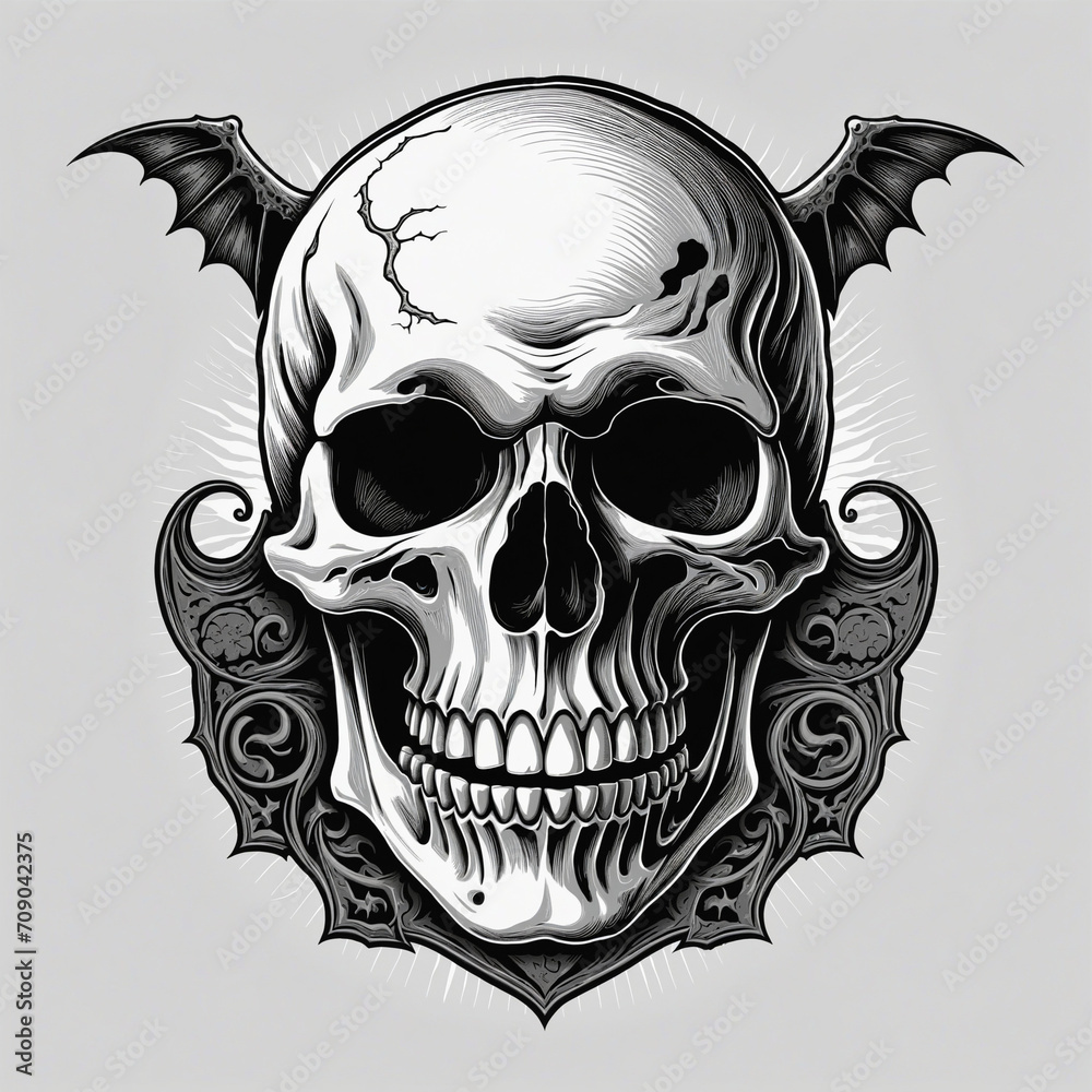 Fototapeta premium Dark themed skull graphic tee design