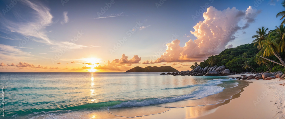 Tropical Beach Sunset at Anse Lazio, Seychelles