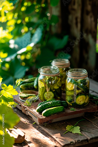 Preserved cucumbers in a jar. Selective focus.