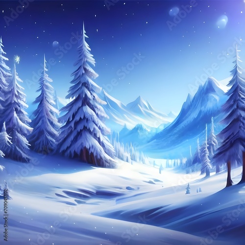 shining blue winter background with frozen scenery