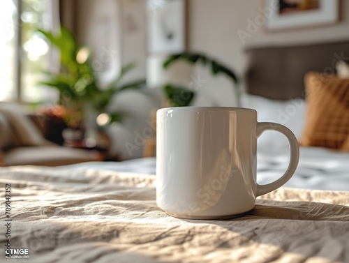 Clean White Mug on Table, on the beautiful background
