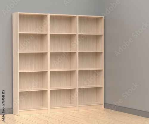 Empty wooden bookcases in the room © magraphics