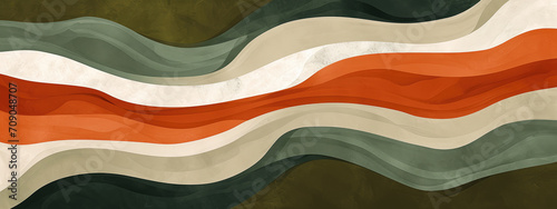 Abstract wave background with a mix of burnt orange, moss green and taupe, a natural and organic feel © boxstock production