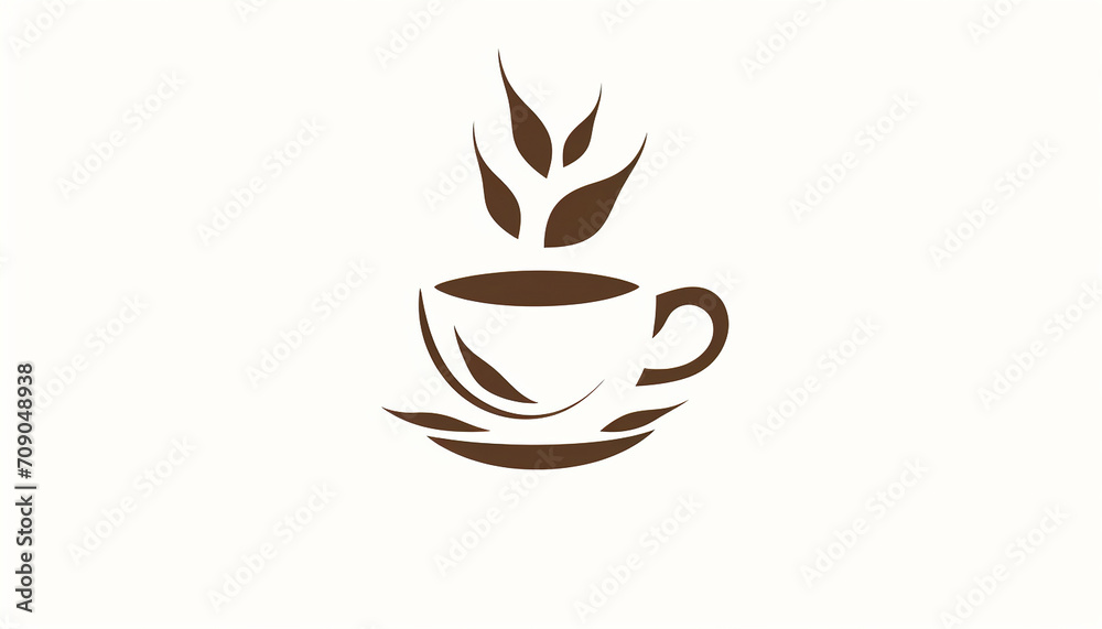 Coffee logo flat lay minimalism. Hot drink icon, breakfast concept, cup coffee, flat symbol illustration white background. Advertisement coffee shop - obrazy, fototapety, plakaty 