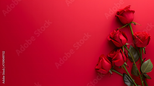 Happy Valentine's Day background. Valentine minimalist background with hearts, gifts, flowers, leaves, empty space for copy, flat lay.