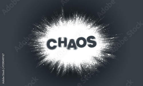 Grunge White Halftone Element. Abstract inscription "chaos"