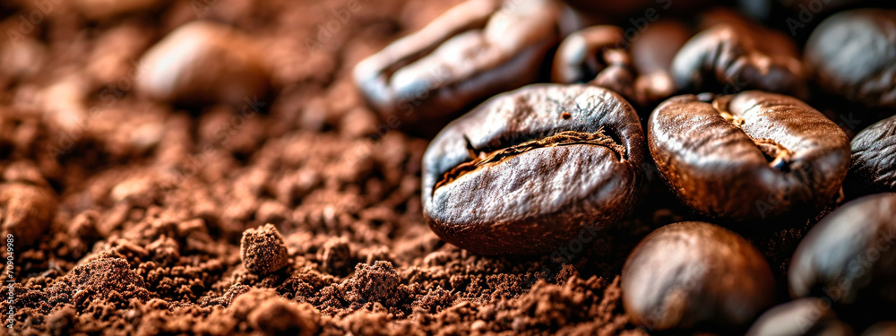 Fototapeta premium fresh coffee beans on the table. Selective focus.