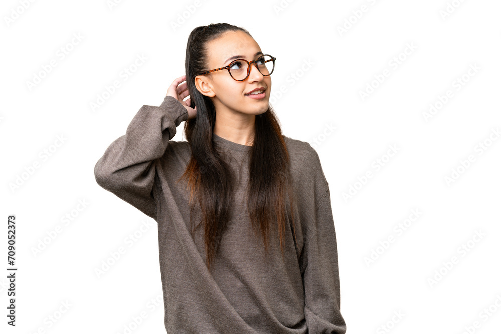 Young Arabian woman over isolated chroma key background thinking an idea