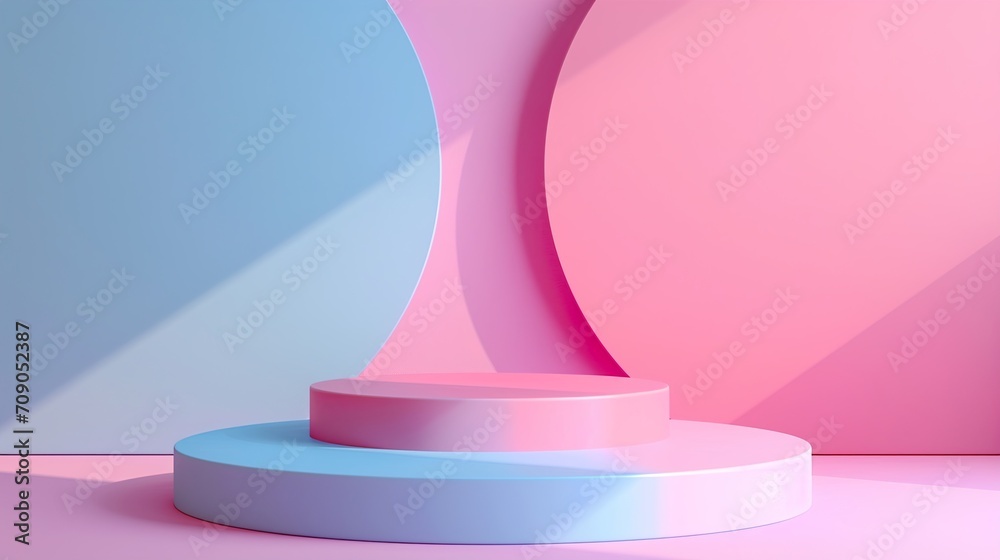 Minimalist blue and pink blending gradient podium for product display Minimalist blue and pink blending gradient podium for product display