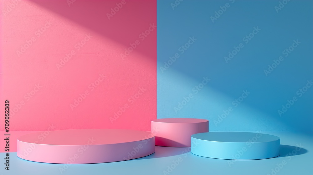 Minimalist blue and pink blending gradient podium for product display Minimalist blue and pink blending gradient podium for product display