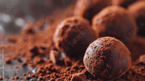 truffle candies in chocolate. Selective focus. photo
