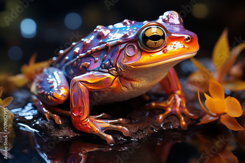 Holografischer Frosch, Glänzender futuristischer Frosch mit bunten Farben © GreenOptix