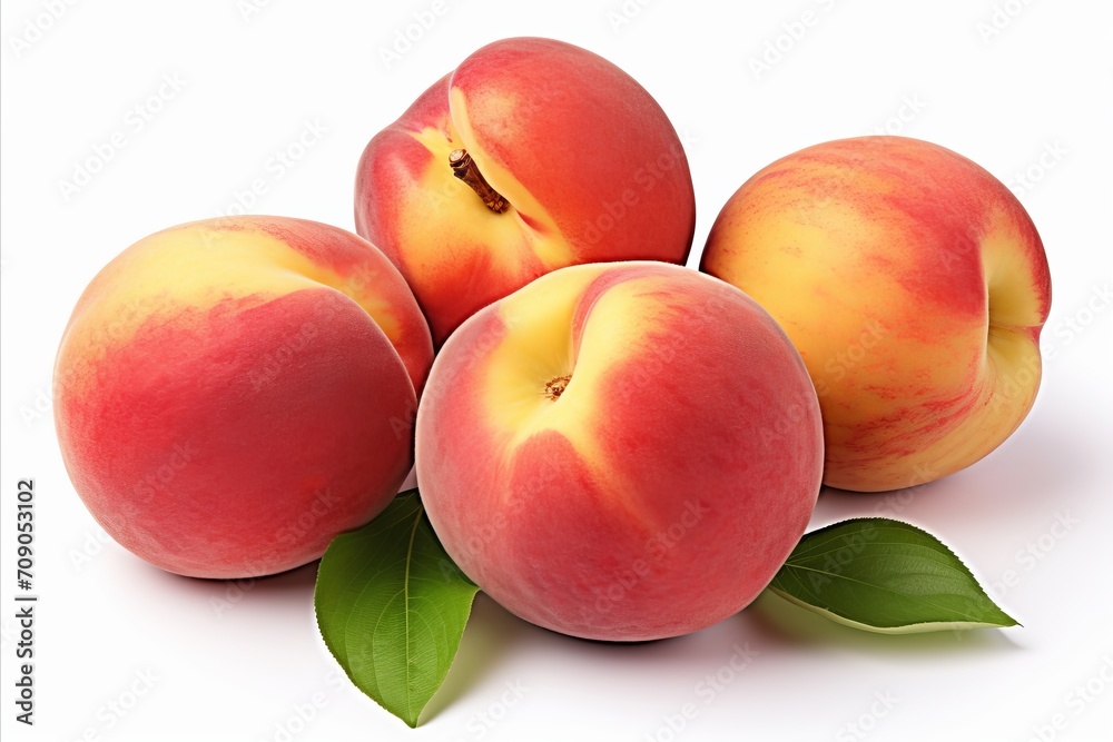 Succulent and juicy peach isolated on crisp white background for high quality advertising Succulent and juicy peach isolated on crisp white background for high quality advertising