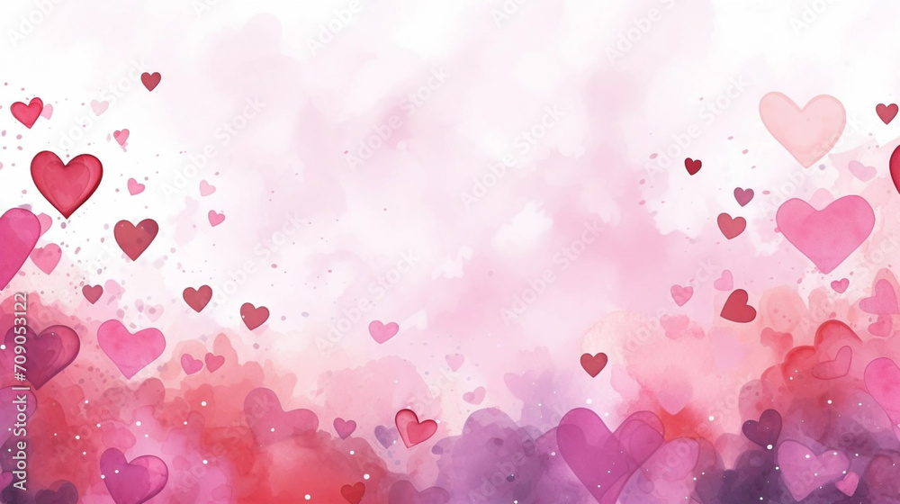 copy space, illustration, watercolor style, beautiful valentine background with hearts and romatic colors. Romantic backbround or wallpaper for valentine’s day. Romantic background or wallpaper for va