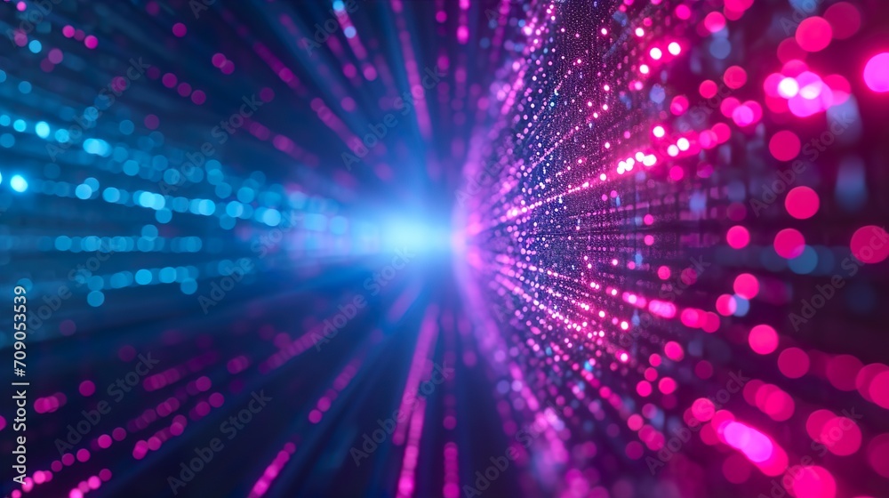Digital technology metaverse neon blue pink background