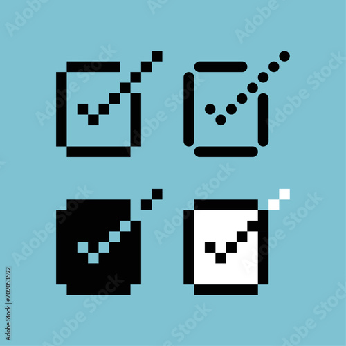 Pixel art sets outline icon of correct variation color. agreement icon on pixelated style. 8bits perfect for game asset or design asset element for your game design. Simple pixel art icon asset.