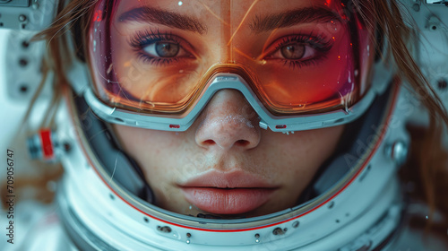 Space Futurism Fashion, Women in Jackets and Helmets, suitable for magazine covers, wallpapers, websites, and advertisements.
